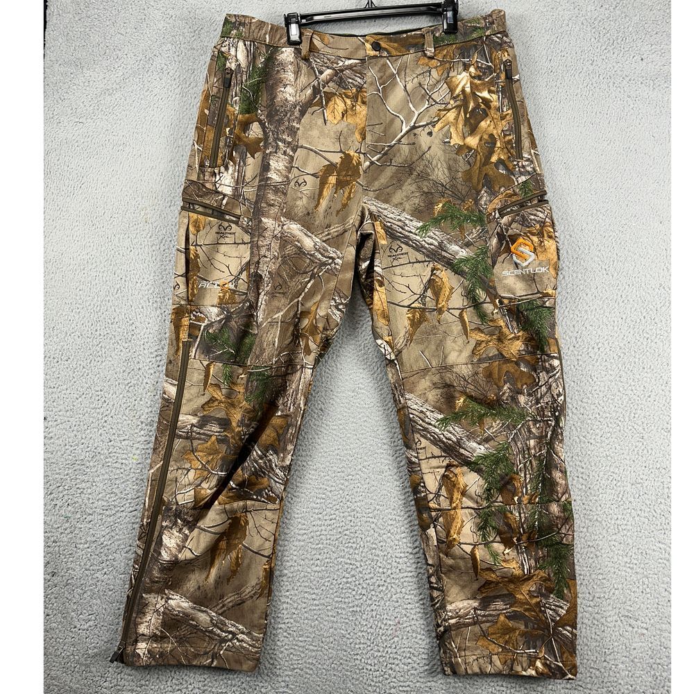 Scentlok Realtree Camo Cargo Pants Men XL Brown Green Hunting Flat Front Outdoor